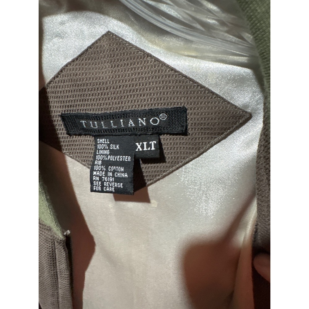 Tulliano Mens 100% Silk Bomber Jacket Taupe Brown Full Zip Lightweight XLT - Picture 3 of 3